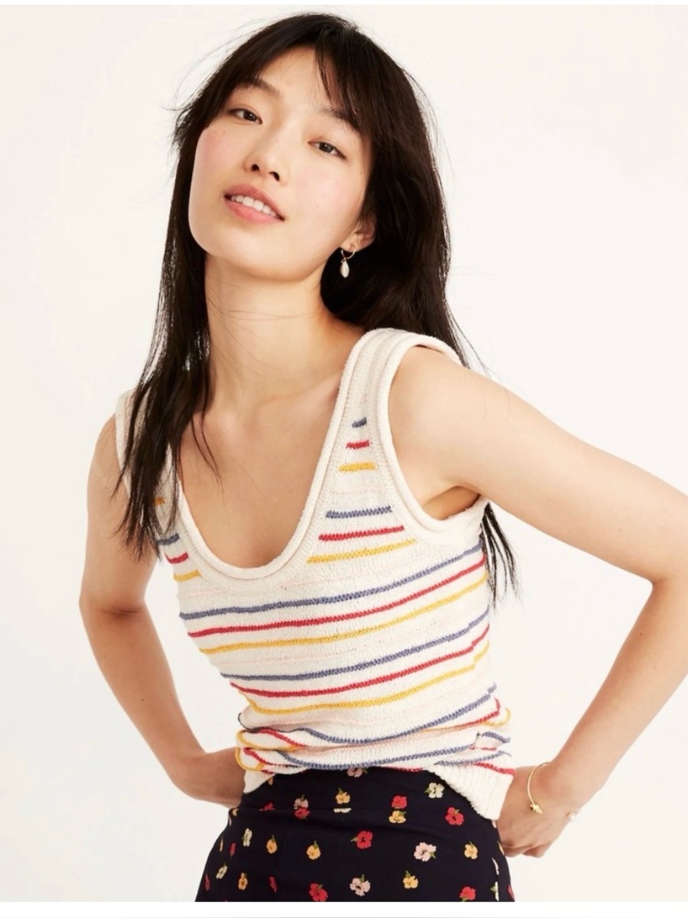 Madewell Cream Knit Tank with Blue, Pink and Yellow Stripes